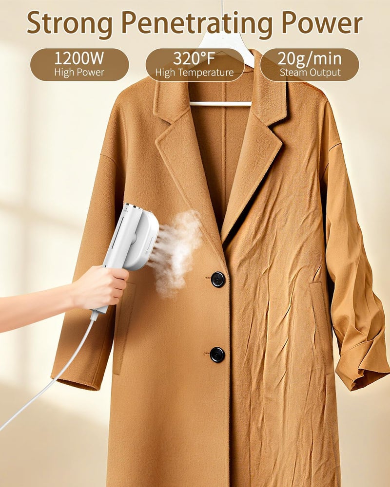hulmay Portable Steamer For Clothes Travel Mini Steamer and Iron Fast 10s Heat-Up, Horizontal and Vertical 1200W Effortless Wrinkle Removal, Garment Steamer and Iron for Travel Office Home(110-120V) - Image 3